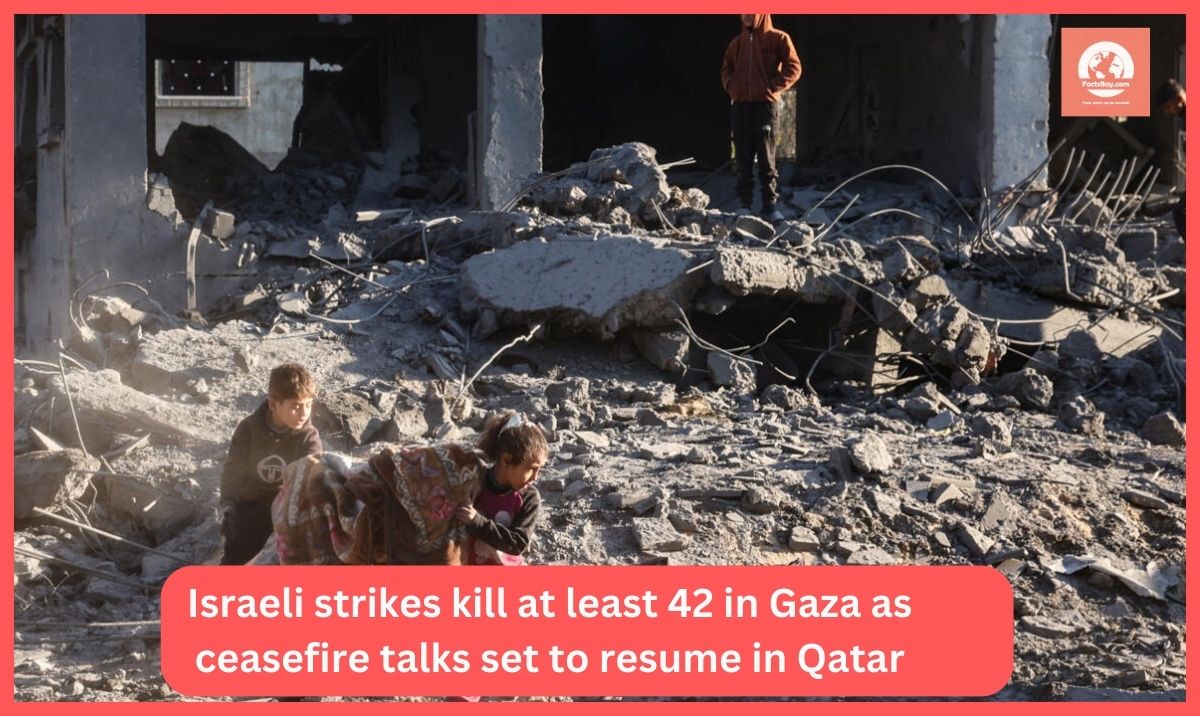 Children navigate rubble amidst destruction in Gaza after Israeli airstrikes, as ceasefire discussions are set to resume in Qatar.