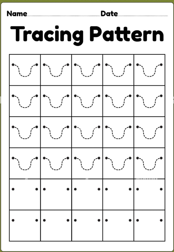 A worksheet featuring dotted patterns for tracing, designed to enhance fine motor skills in children.