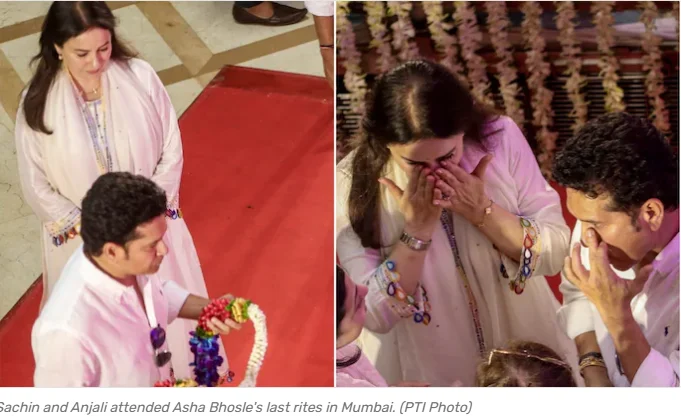 Sachin Tendulkar in Tears at Asha Bhosle Funeral, Wife Anjali Gets Emotional