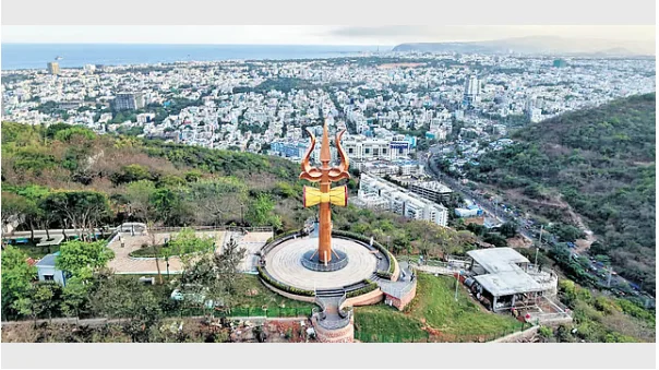 Giant Trishul Installed at Kailasagiri Hilltop Becomes New Highlight of Vizag Skyline
